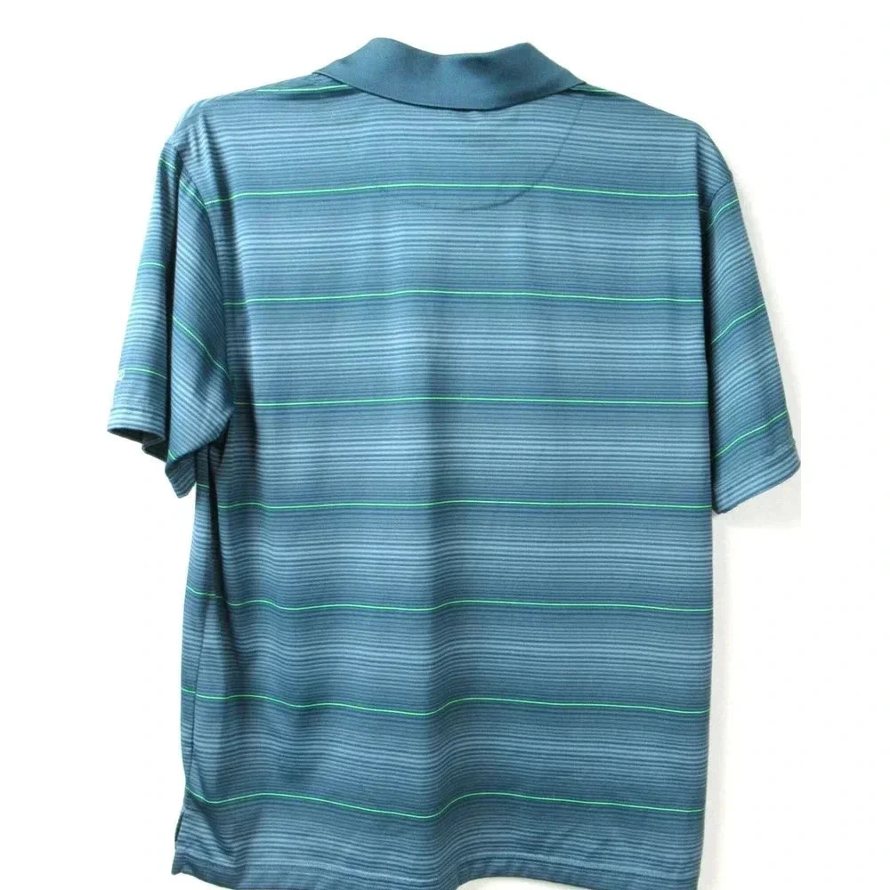 Grand Slam Performance Golf Polo Short Sleeve Blue w/Lime Green Stripe Sz Large - Picture 6 of 6
